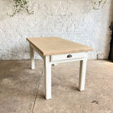 Ancienne table de ferme piétement patine blanche