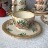 HB Henriot Quimper stoneware cups, hand-painted floral decoration