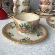 HB Henriot Quimper stoneware cups, hand-painted floral decoration