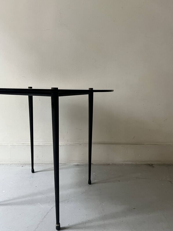 table basse vintage ronde en verre noir, 1950