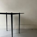 Vintage round black glass coffee table, 1950s