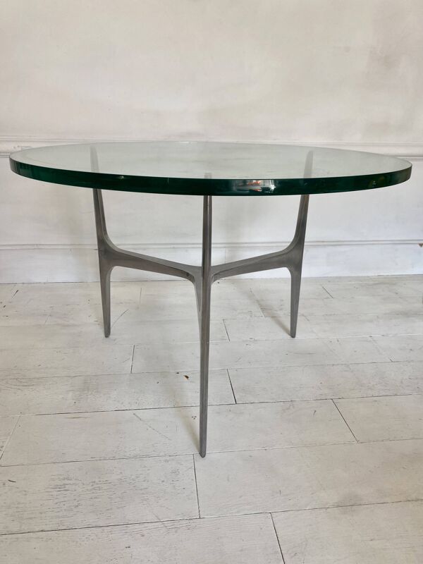 Knut HESTERBERG Table basse ronde en verre et aluminium poli