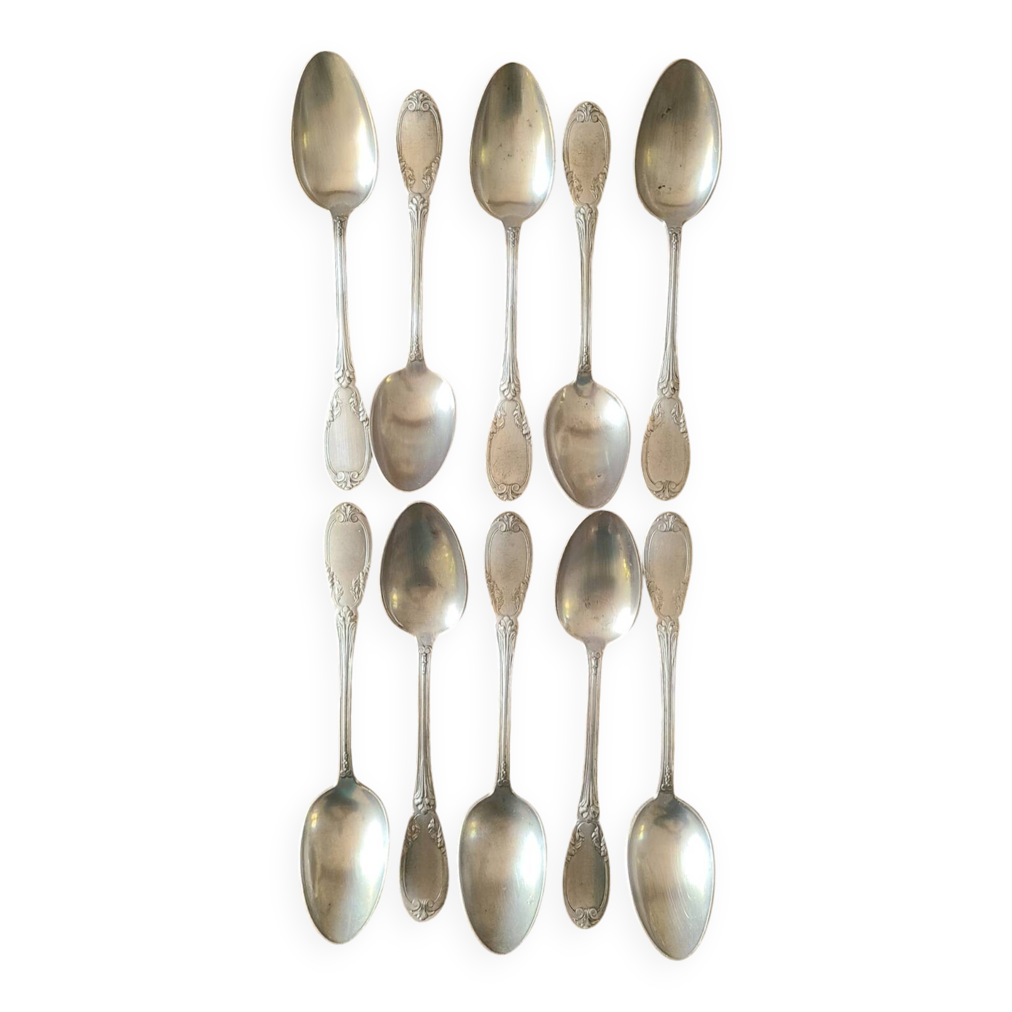 Set of 12 antique silver-plated metal soup spoons
