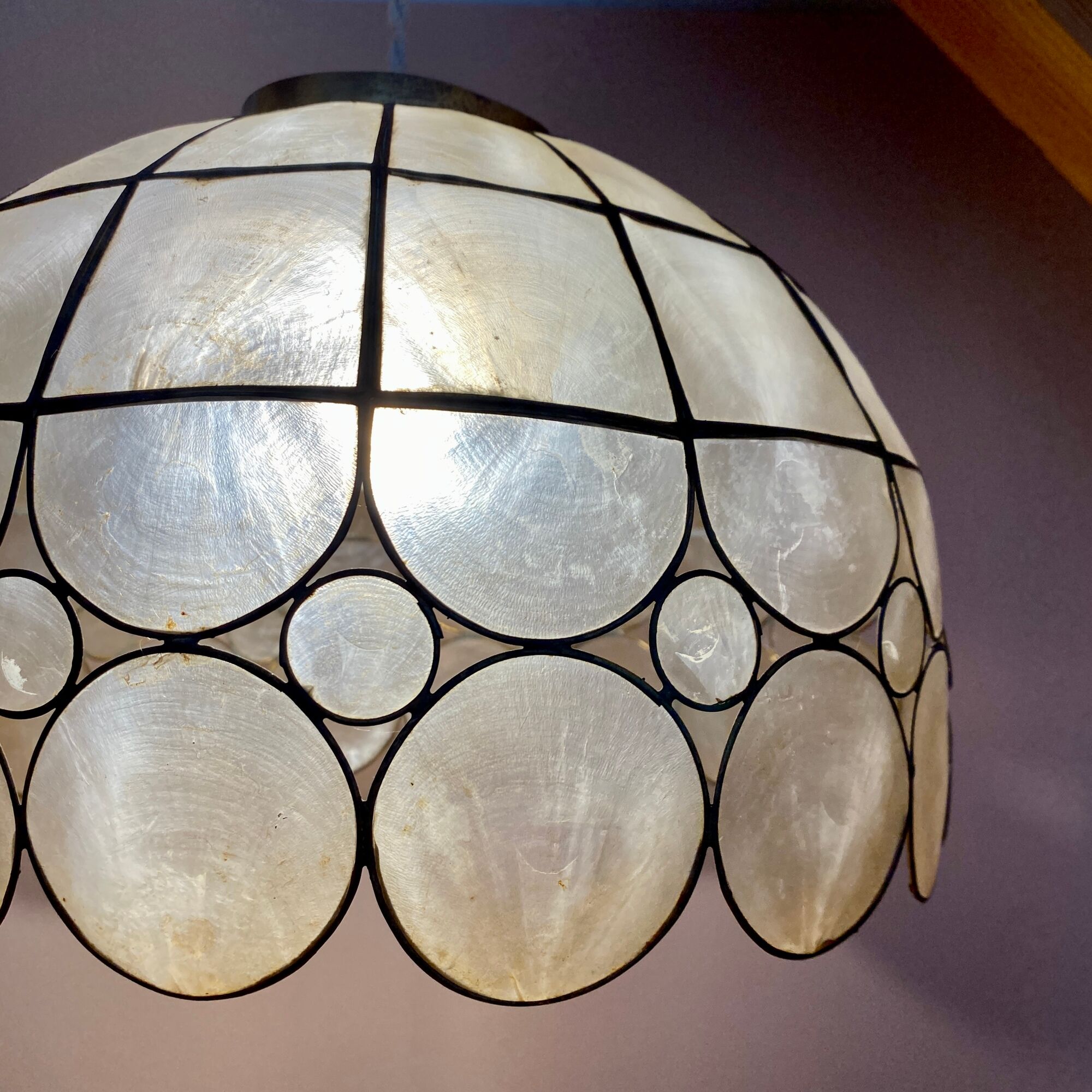 Vintage XXML lampshade pendant lamp in mother-of-pearl and brass