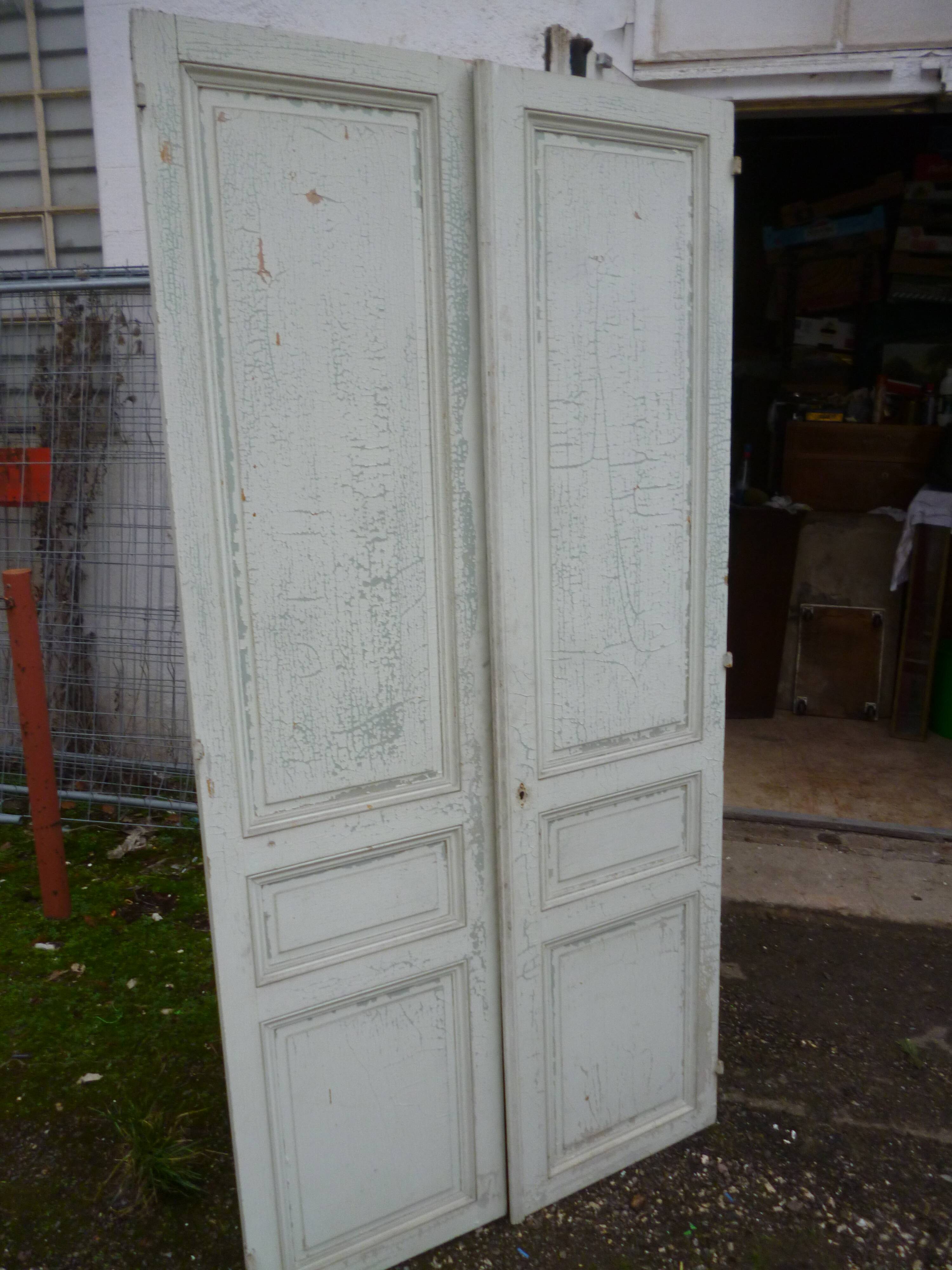 Pair of closet door old green patina