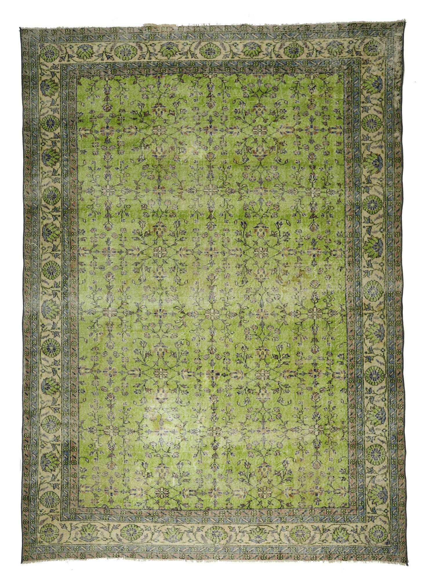 Vintage Green Floral Turkish Carpet 323 x 227 cm