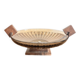 Ancien Coupe Fruit Centre Table Art Déco Verre Fumé Bois