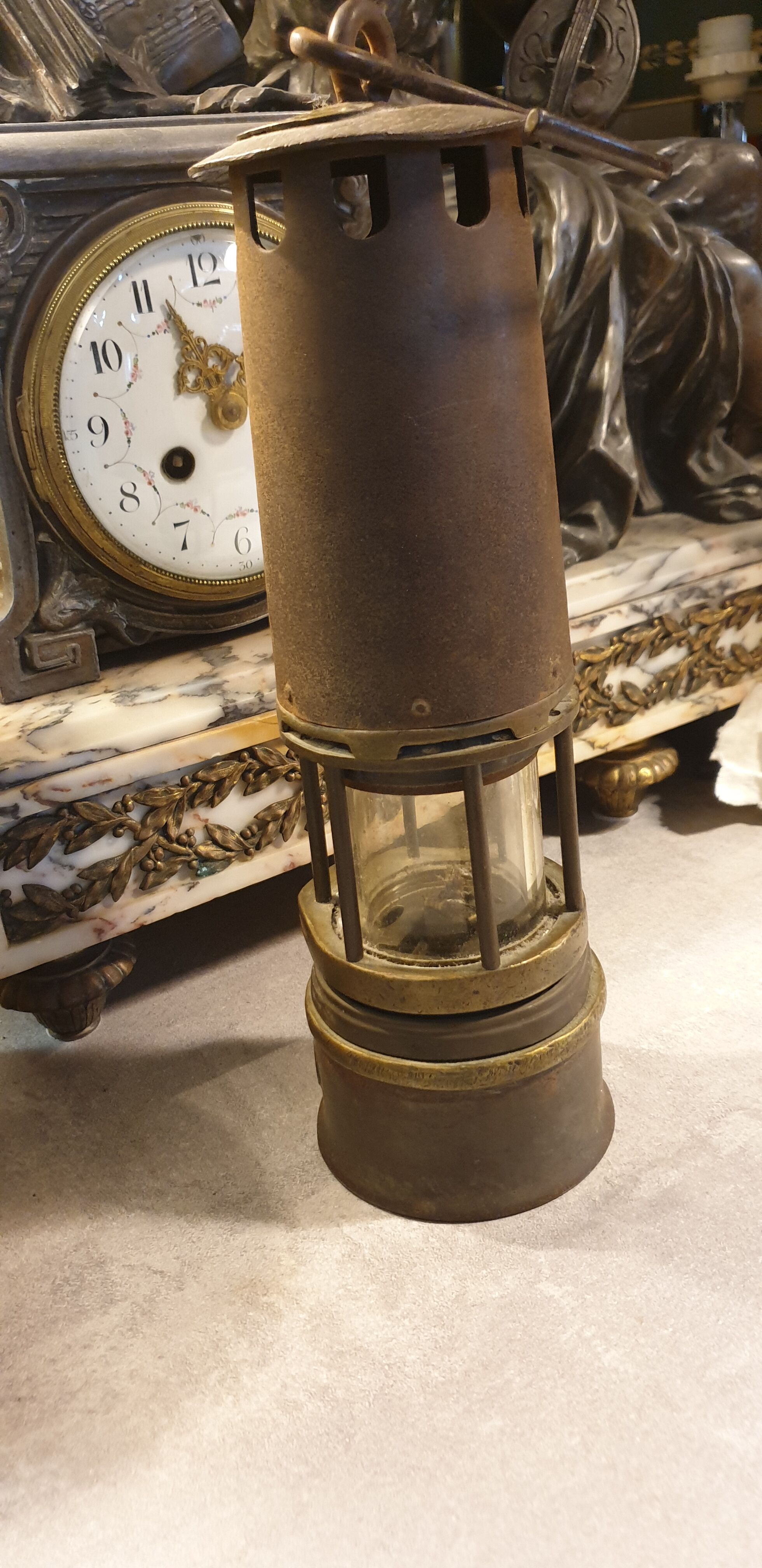 Old miner's lamp with baccarat glass