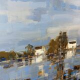 Large oil painting on canvas Camargue landscape Roger QUINTAINE 1921-2005