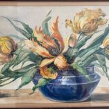 Aquarelle "Fleurs jaunes" signé J Mansat