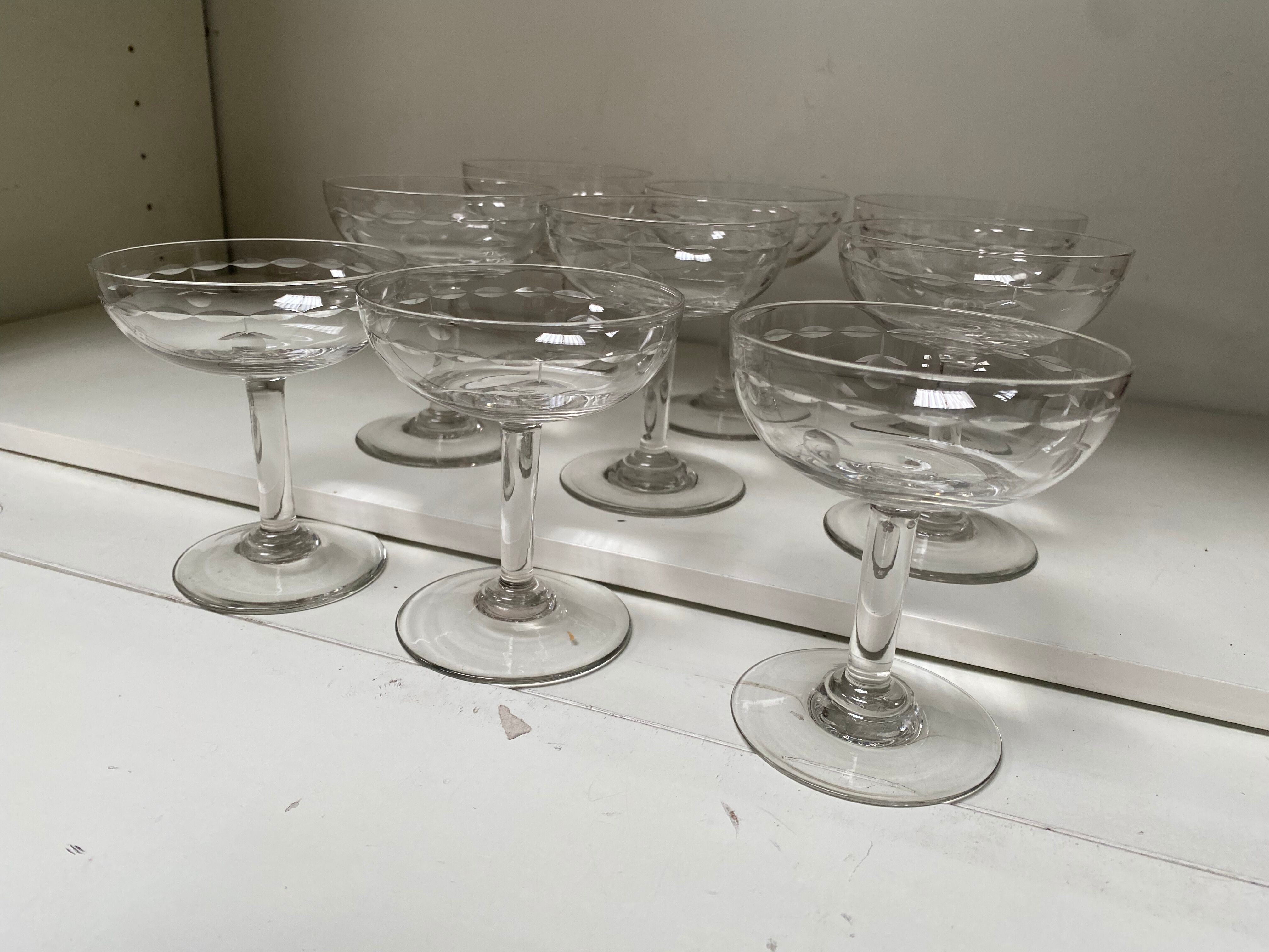 Set of 9 engraved champagne glasses