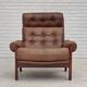 1970s, Swedish design, armchair with footstool, furniture leather.