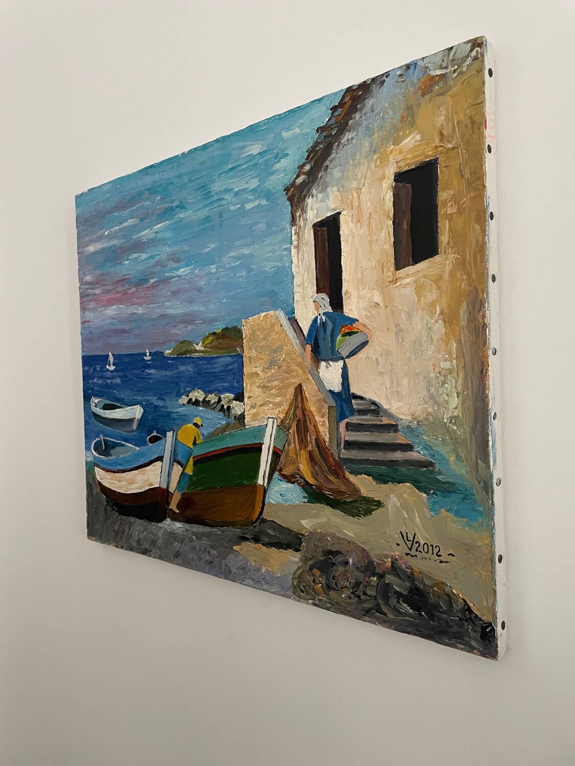Huile sur toile - village de pecheurs