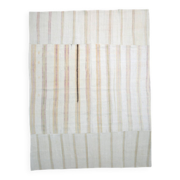 Tapis kilim moderne rayé blanc et crème