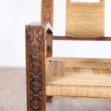 Neo-Basque sculpted armchairs in straw and oak, 1940s, set of 3