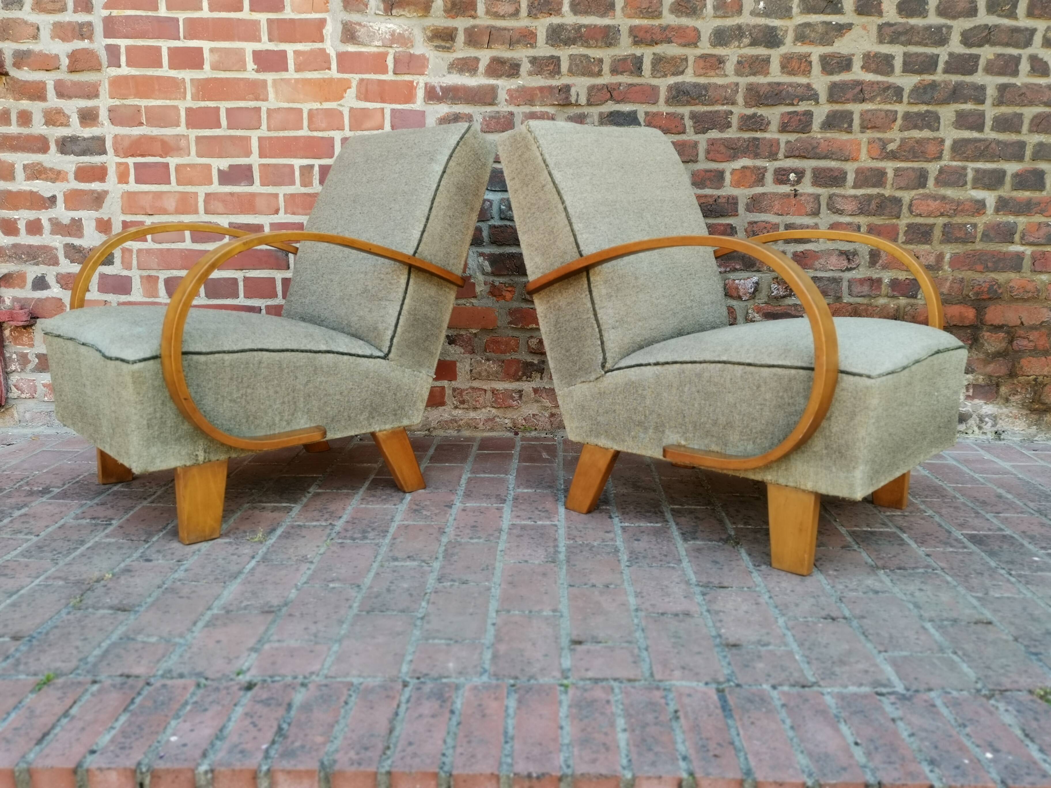 Pair of armchairs by Jindrich Halabala for Thonet 1950. Art deco