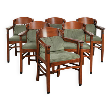 Ensemble de 6 chaises de salle à manger Art Nouveau/Jugendstil avec revêtement en daim.