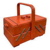 Orange wooden sewing box 1960 1970