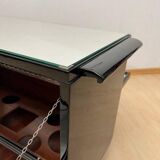 Art Deco Bar Cart in Black Lacquered Mahogany, Mirrored Glass & Chrome, France, 1930