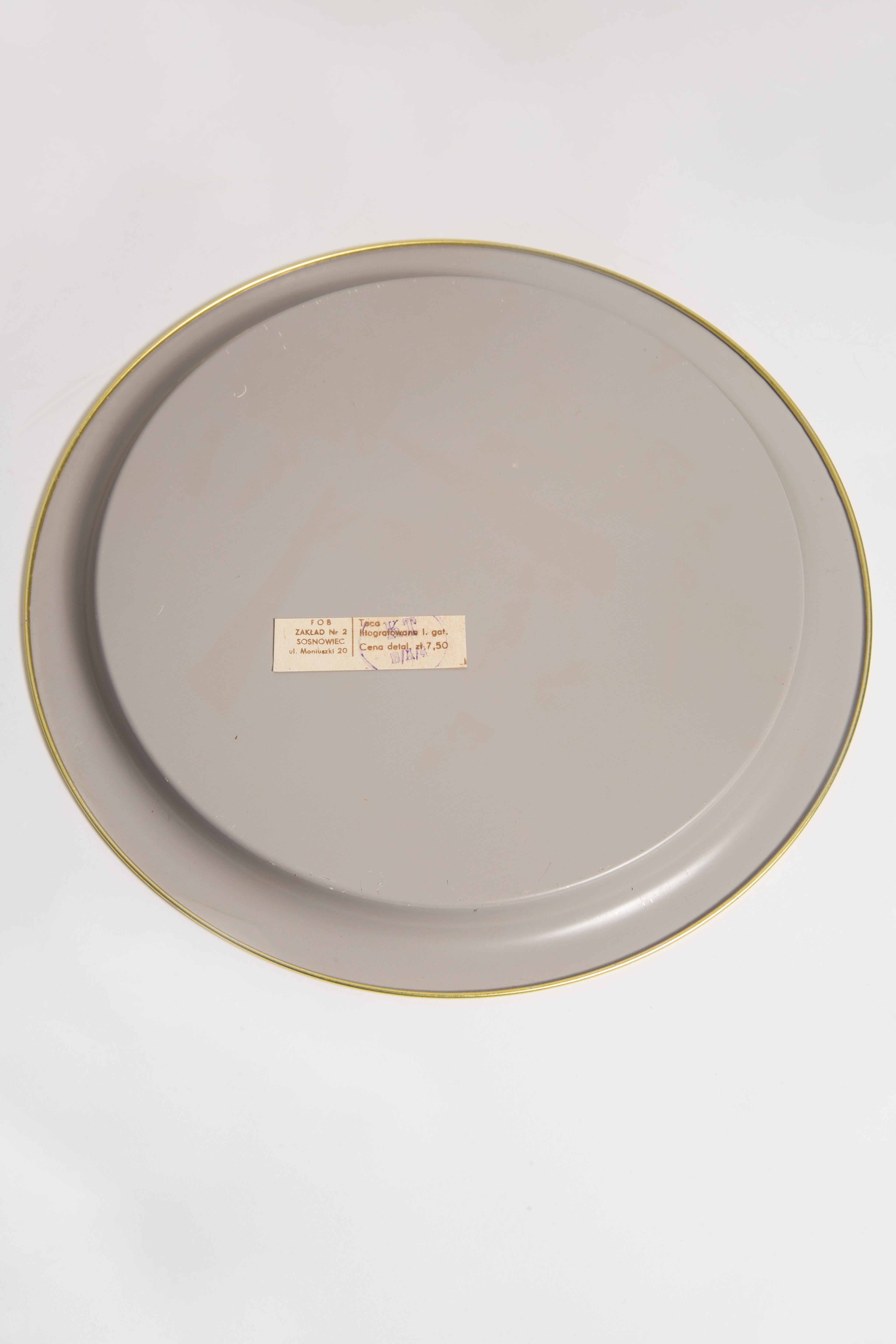Vintage decorative plate in red, black, and gold metal, Poland, 1960s.