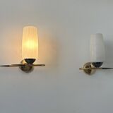 Paire d'appliques vintage laiton et verre, France, 1950