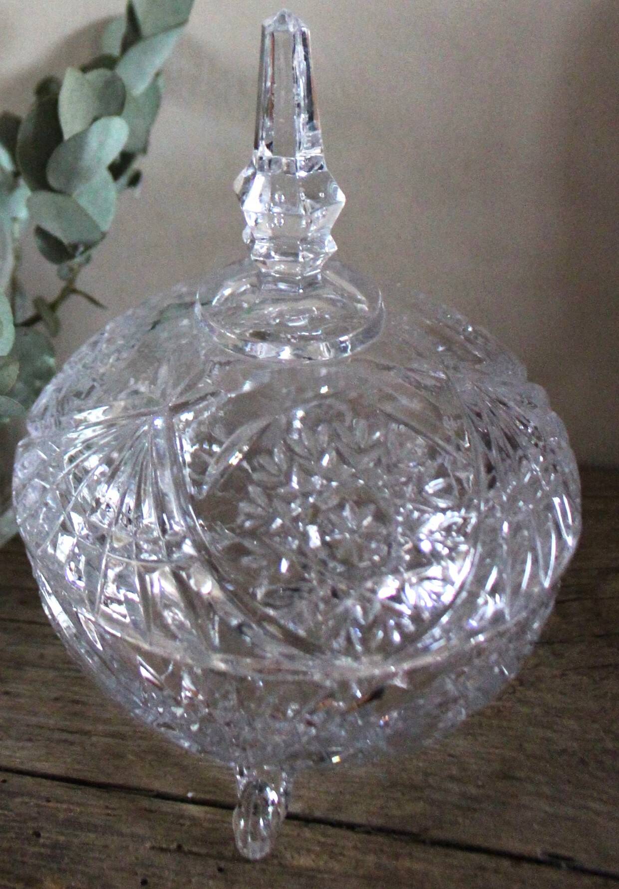 Cut glass sweet jar on feet