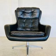 Vintage Danish swivel chair in black leather by Bramin