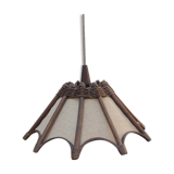 Scandinavian rattan hanging lamp, wood and vintage fabric