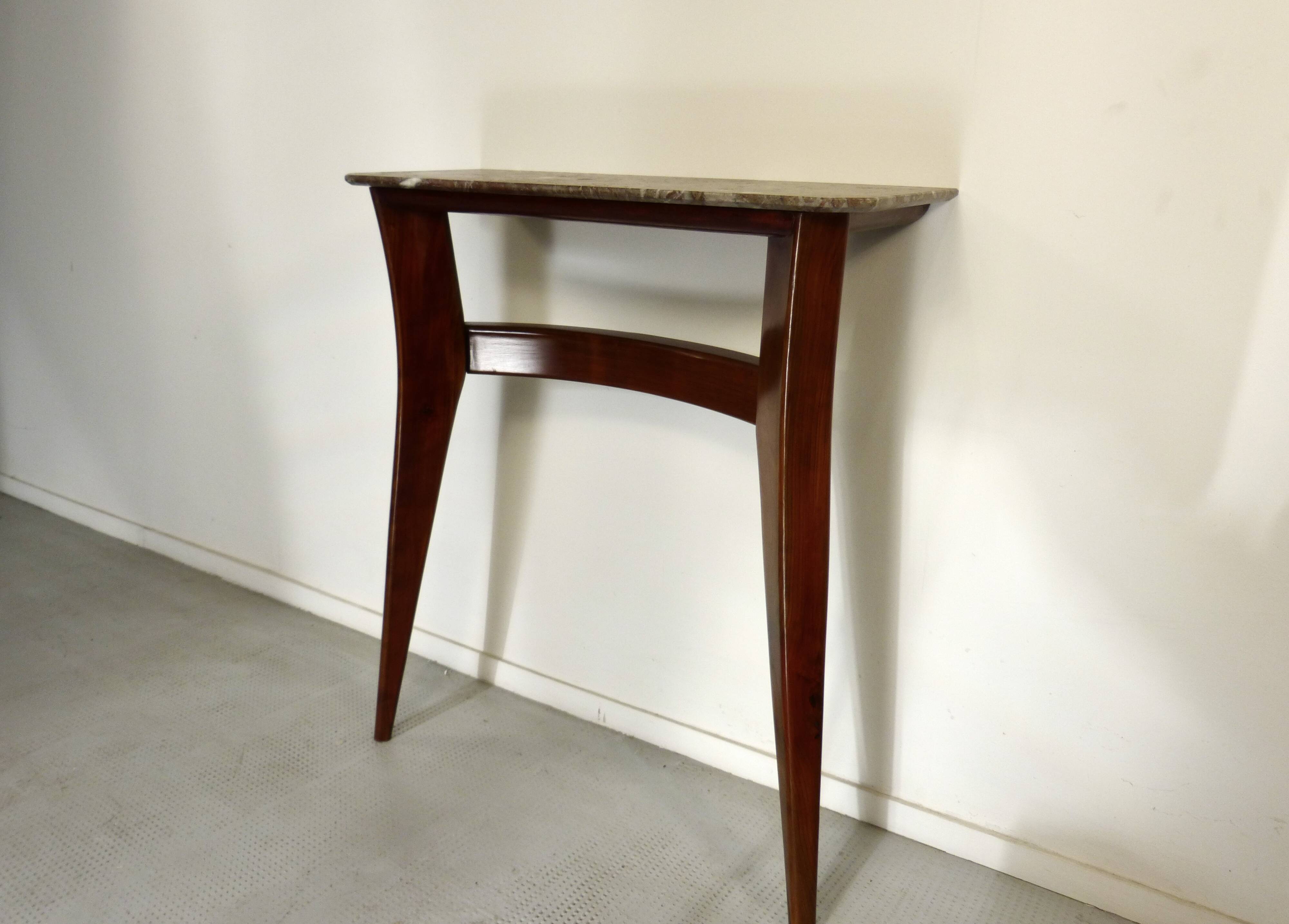 Italian Midcentury Console In Mahogany And Marble