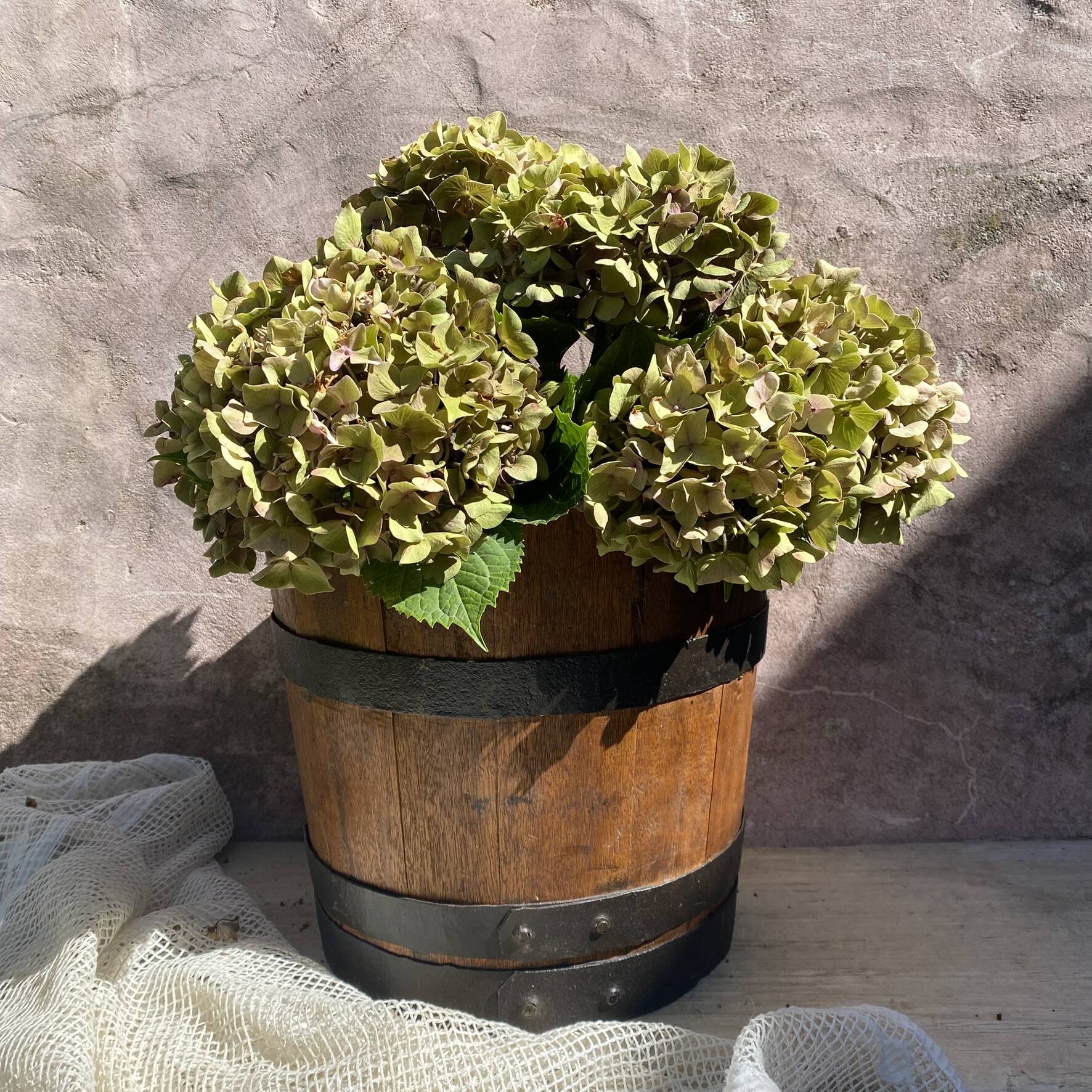Wood and metal barrel planter