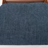 Set of 4 vintage dining chairs in teak and blue fabric