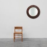 Grand miroir mural rustique en chêne avec sculptures florales, France années 1900