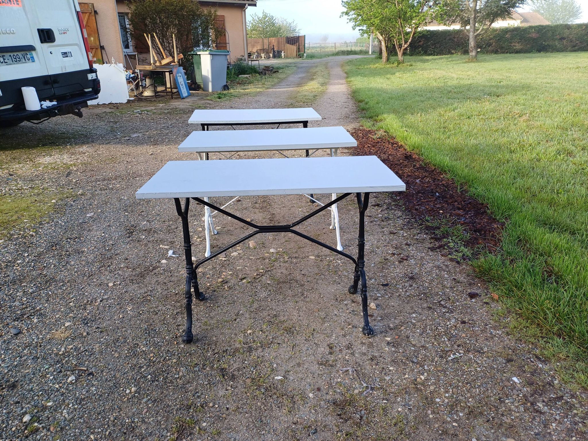 3 Cast Iron and Wood Bistro Tables