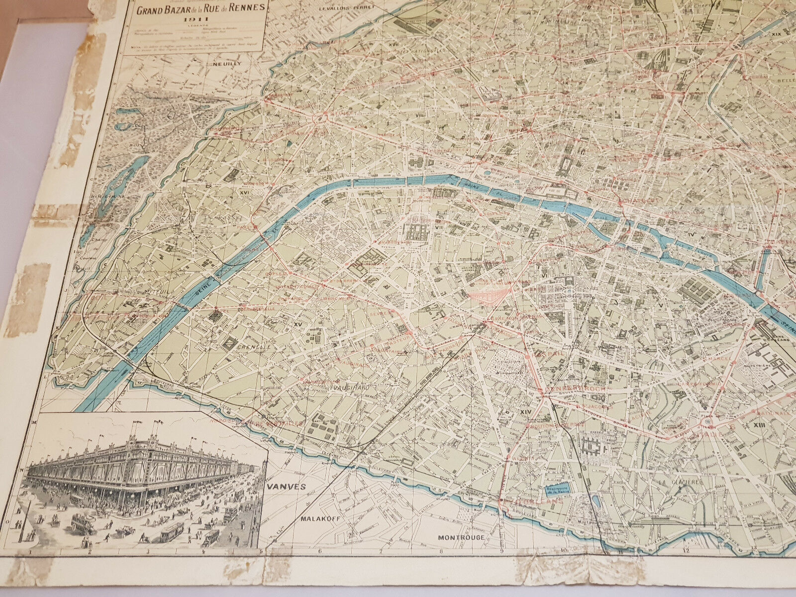 Old map of the city of Paris, 1911