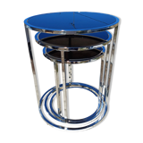 3 Vintage Nesting Tables Chrome and Smoked Glass