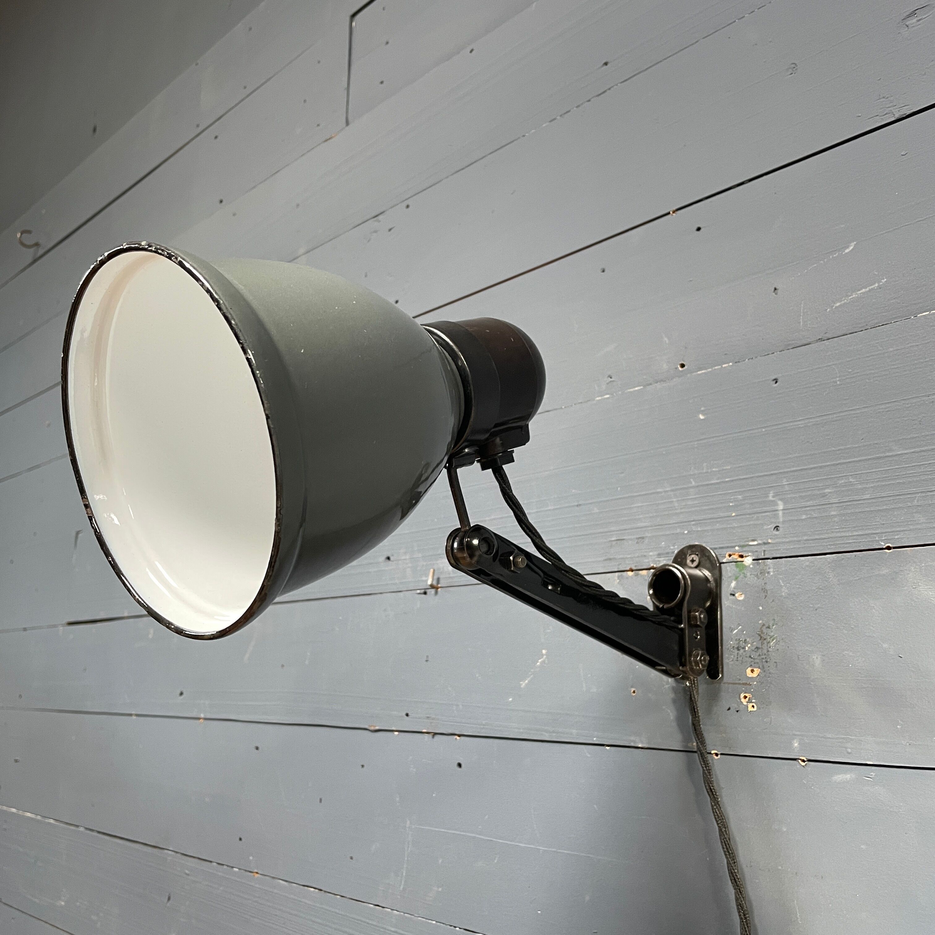 Industrial Fabrilux wall lamp with gray enamel shade
