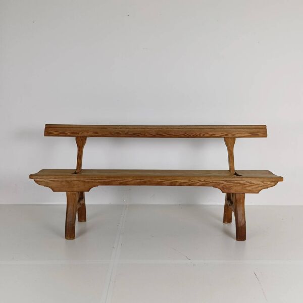 Banc ancien victorien en pin pitch pin court de chemin de fer