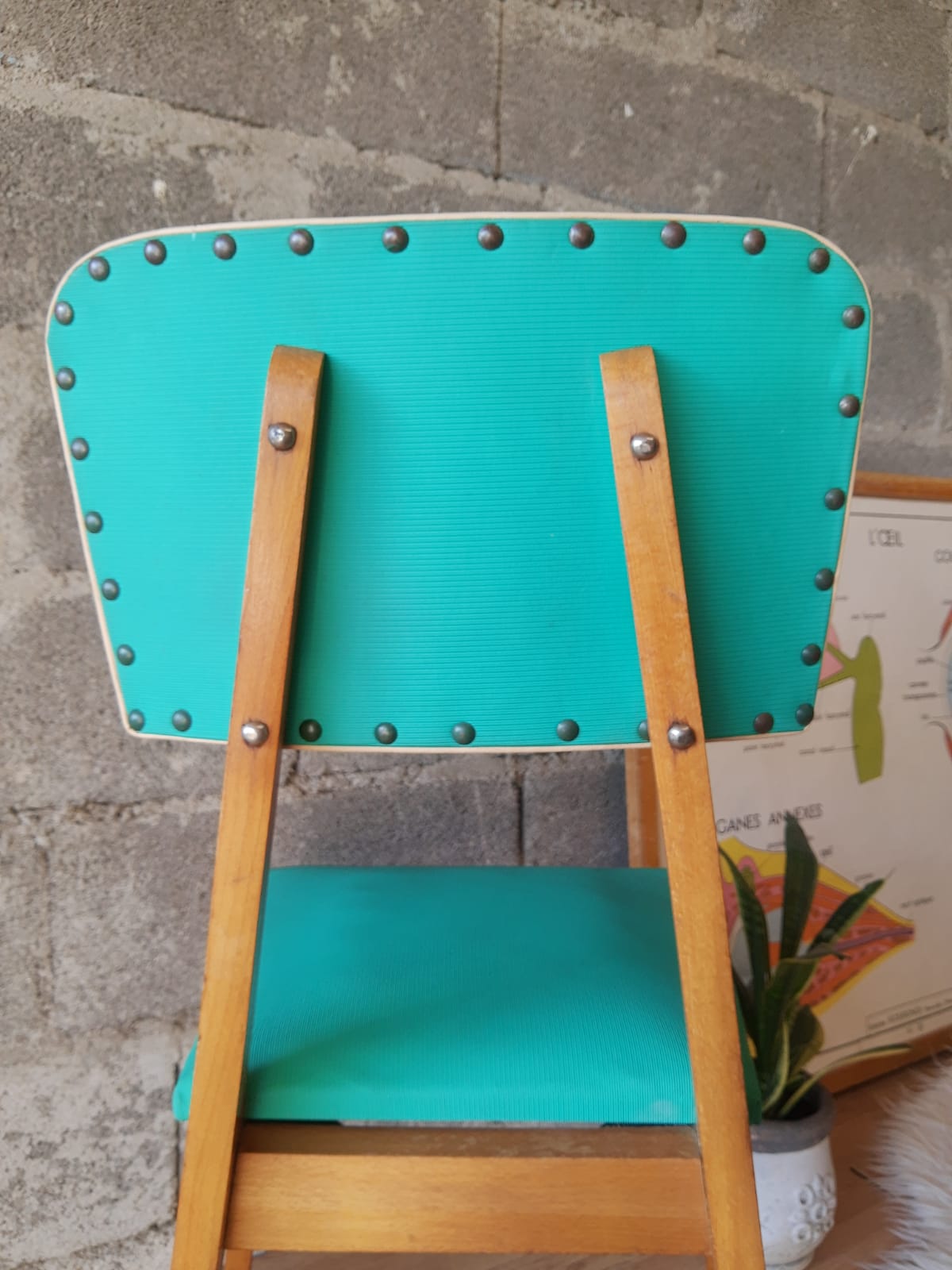 Beech chair compass feet 50s- 60s vinyl - vintage