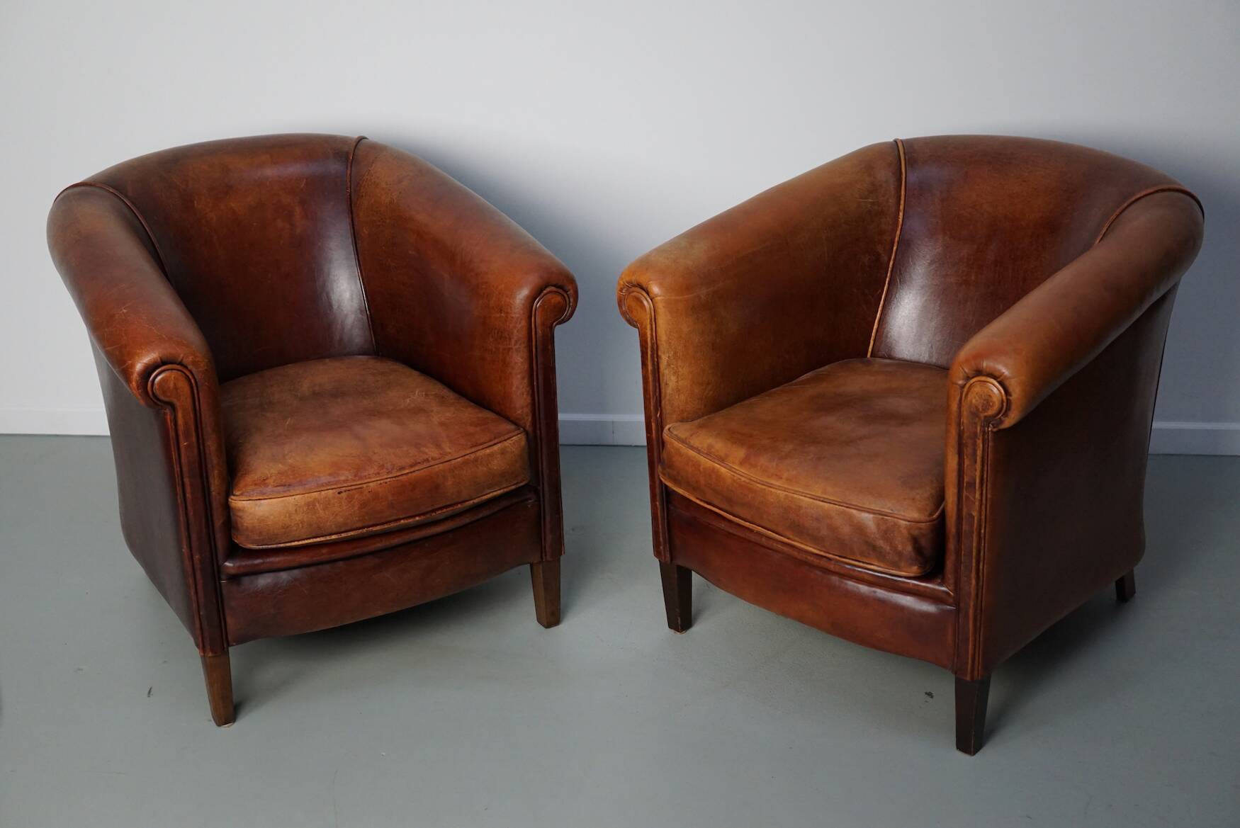 Vintage Dutch cognac coloured leather club chair, set of 2