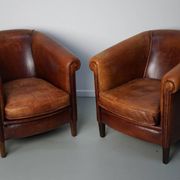 Vintage Dutch cognac coloured leather club chair, set of 2
