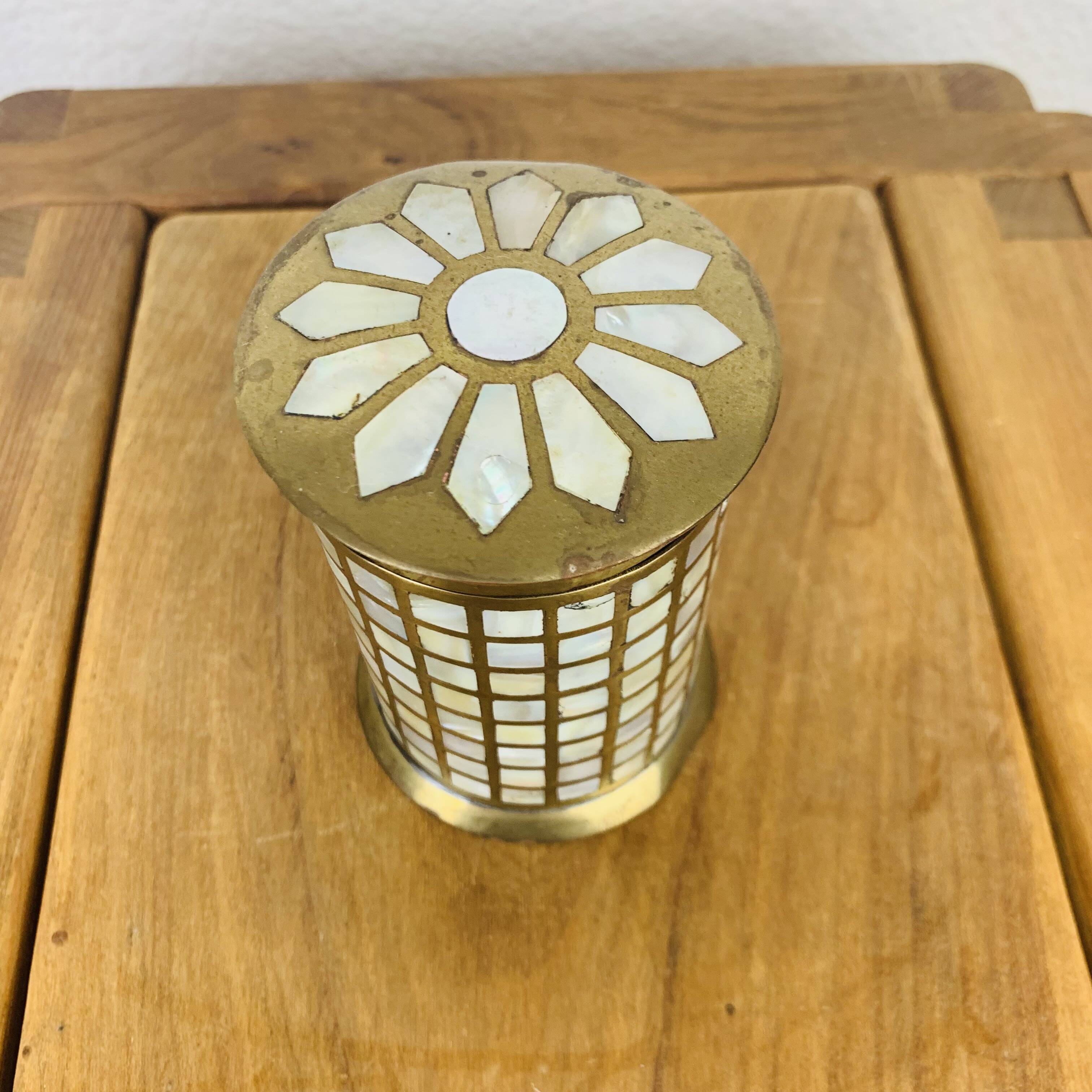 Vintage mother-of-pearl and golden brass box