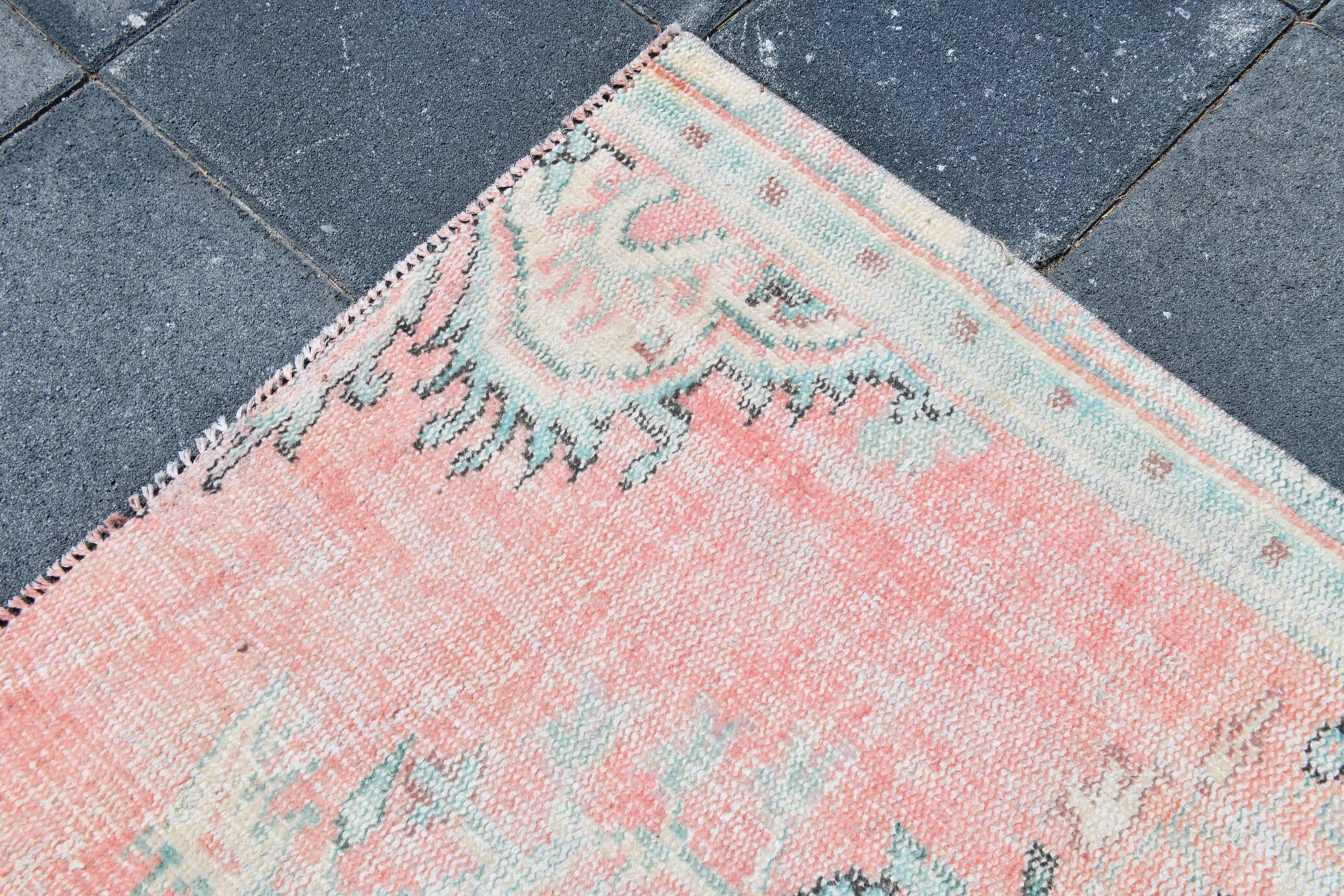 5x8 Turkish Vintage Oushak Rug, Coral Pink Area Rug For Bedroom, 147x241 Cm