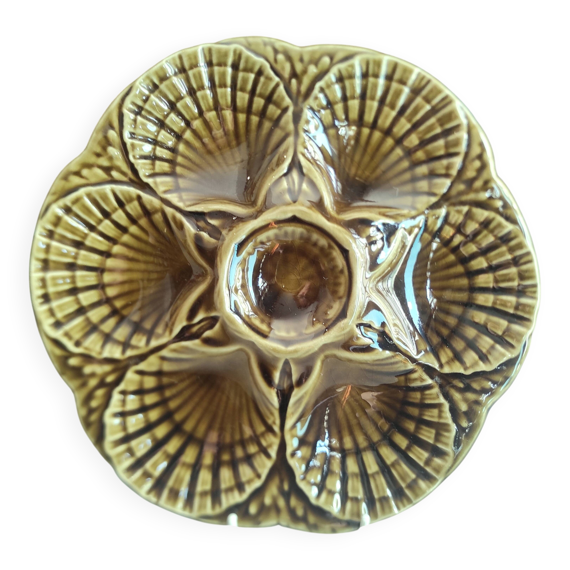 Vintage French majolica oyster plate from Sarreguemines
