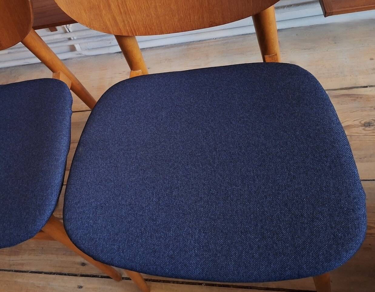 Pair of teak dining chairs with navy blue covers, Denmark 1960s