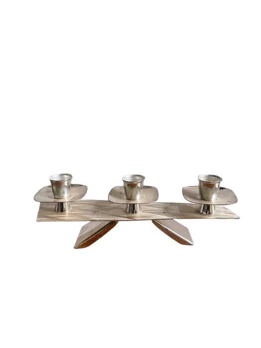 Silver-plated modernist triple candle holder 1960s