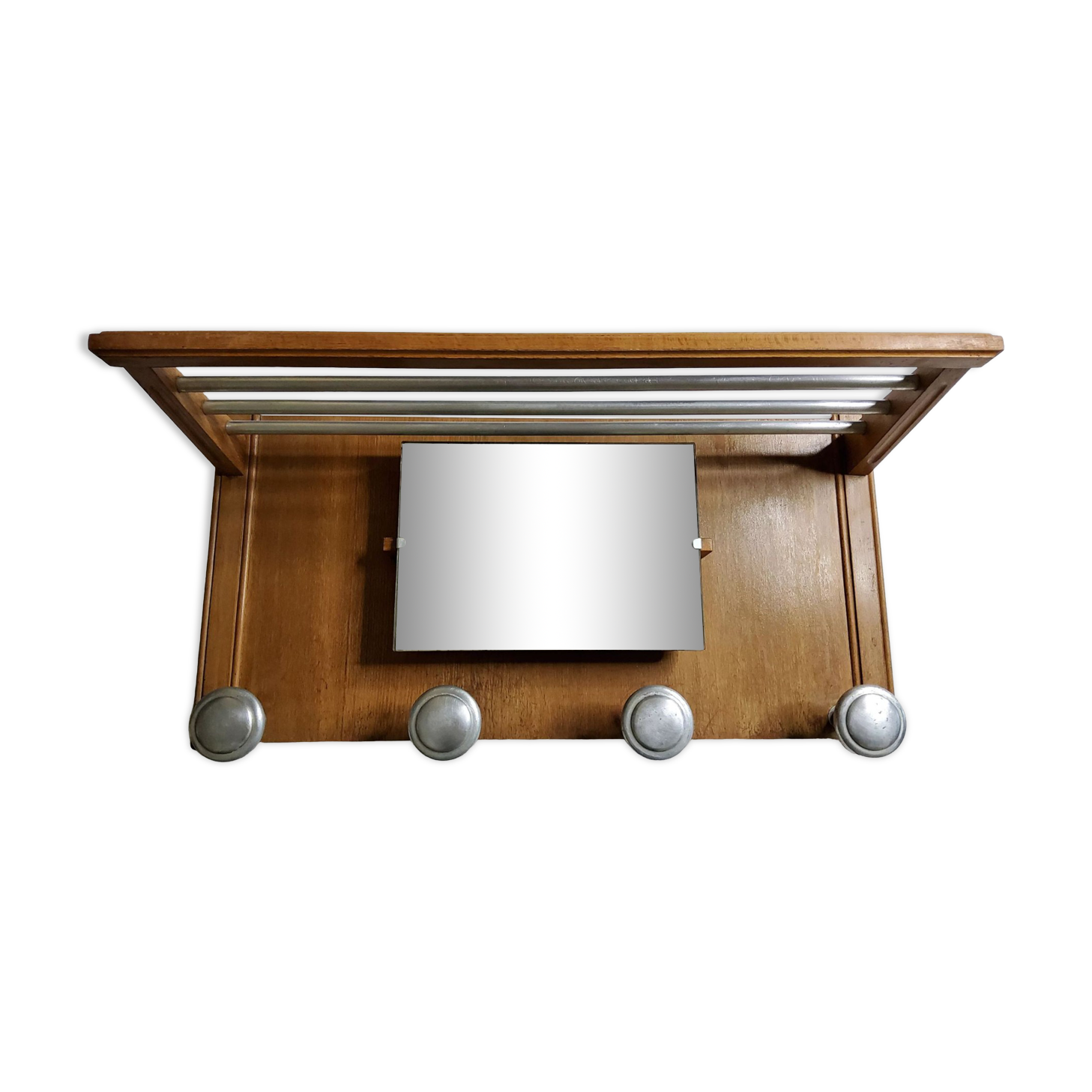 Portemanteau mural en aluminium et bois, 4 patères, de style art déco, 71 cm