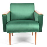 Original vintage armchair, 1960s, restored, green bottle velvet