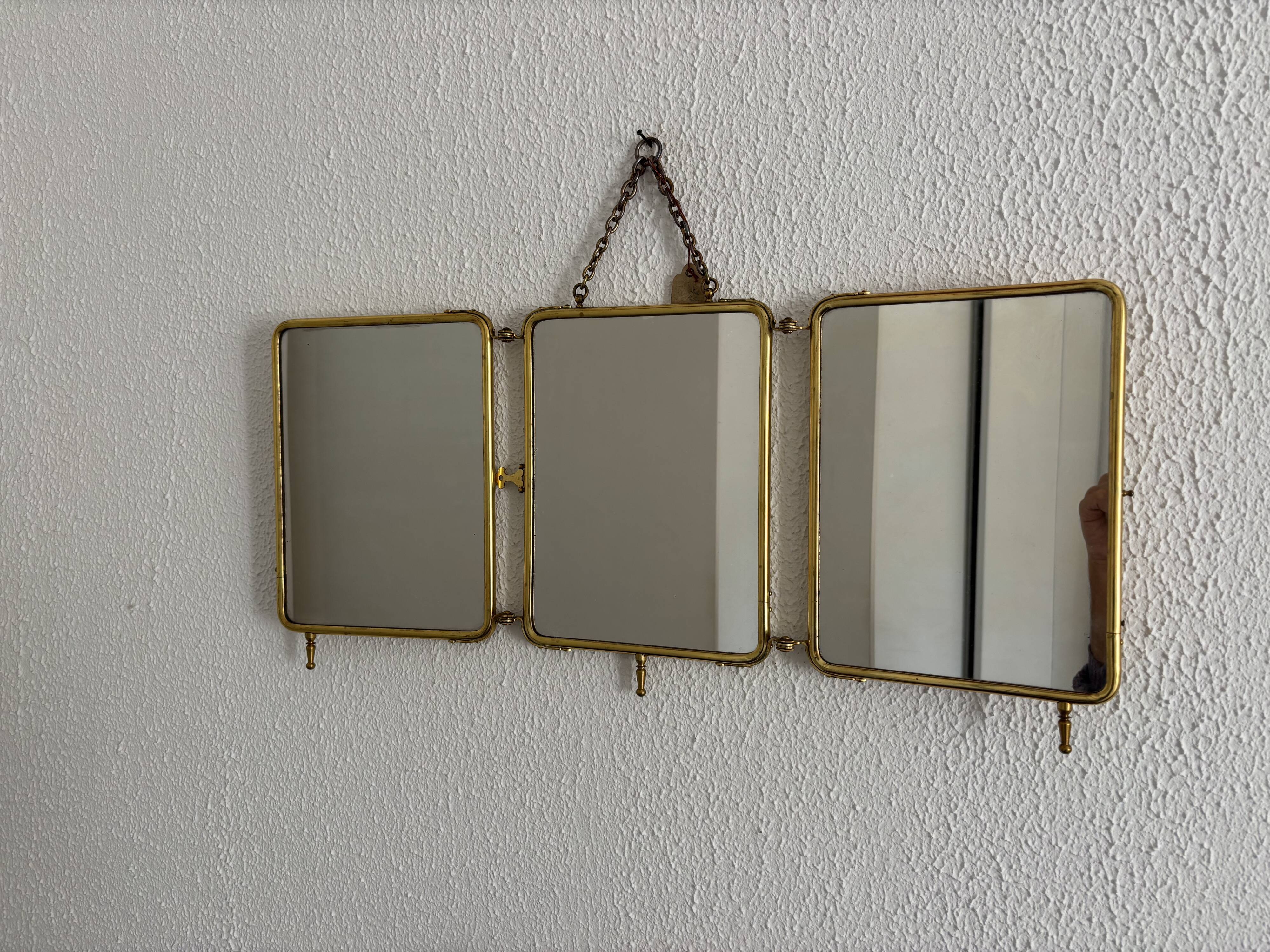 Miroir vintage 1920 triptyque barbier doré fleurs neuf bon marché - 28 x 60