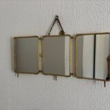 Miroir vintage 1920 triptyque barbier doré fleurs neuf bon marché - 28 x 60