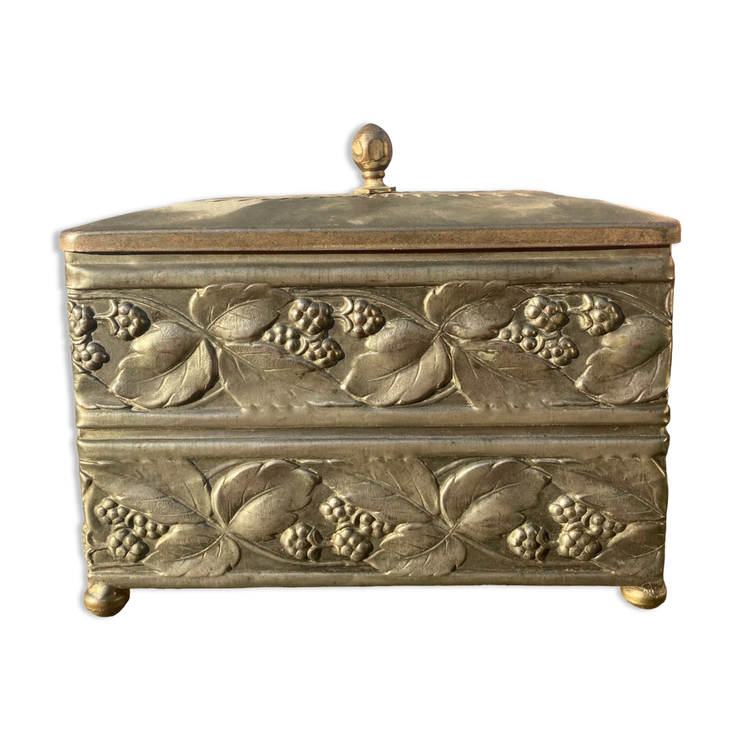 Metal jewelry box decorated with foliage and flowers art nouveau 1920